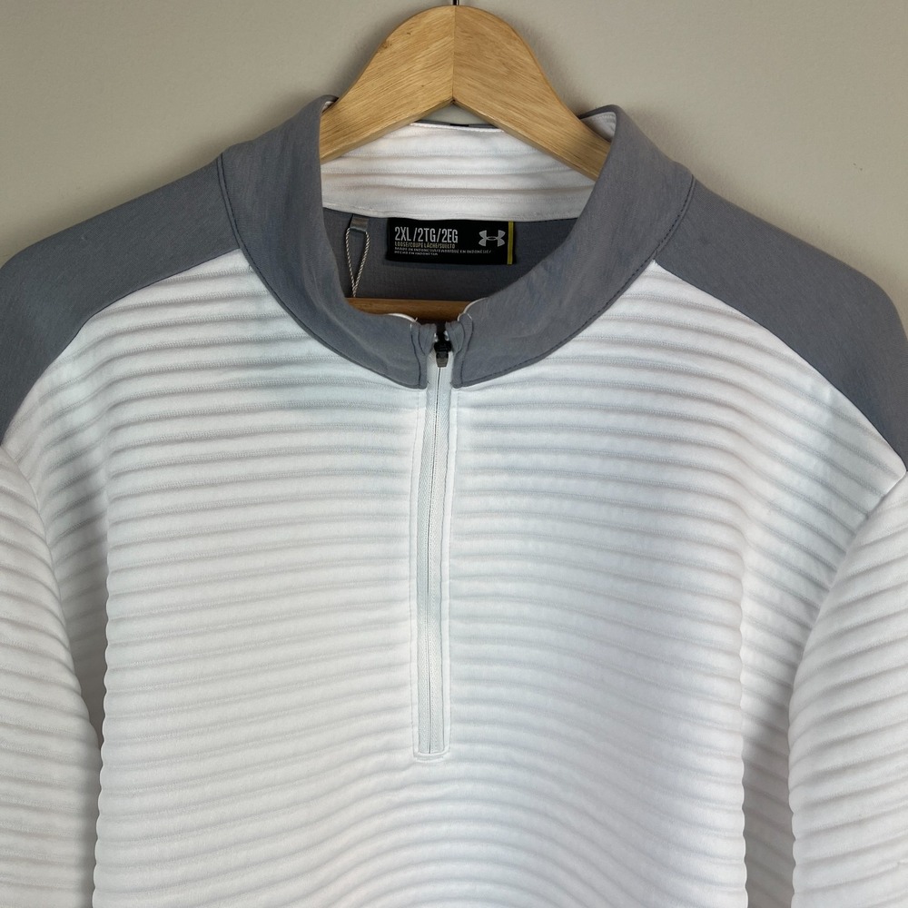 Under Armour Golf 1/4 Zip Pullover Mens 2XL White Cold Gear Loose Ribbed Active - Picture 3 of 16